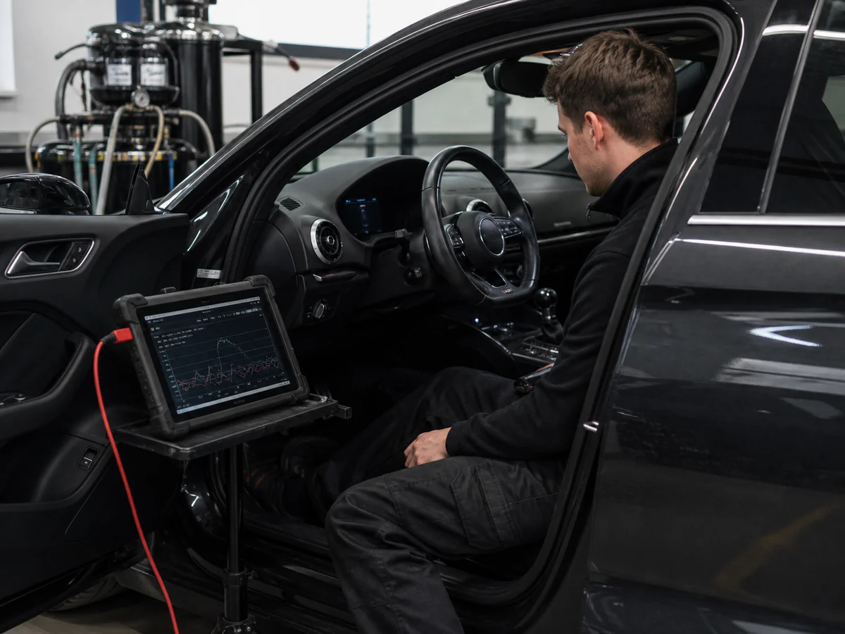 Audi S3 DSG transmission control unit being recalibrated after a Stage 2 engine remap