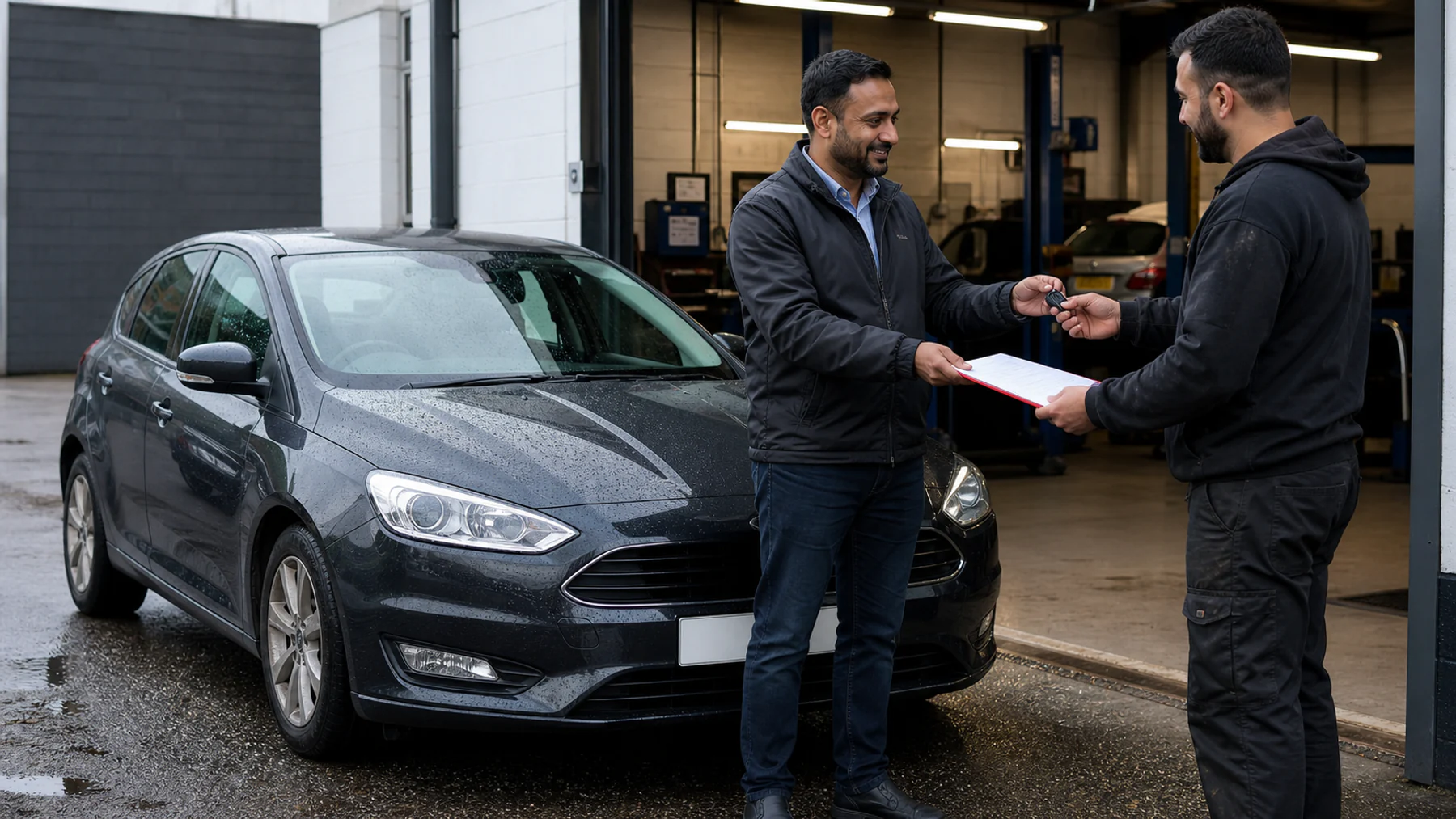 Customer collecting their vehicle from the Navs HID Direct workshop
