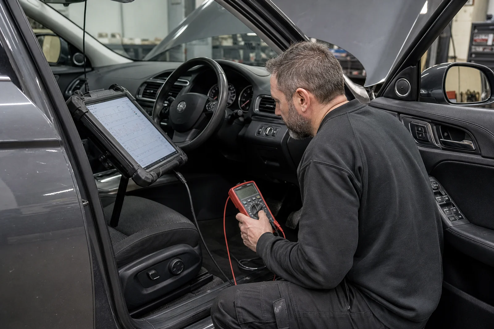 Diagnostic tablet reading live module data from a customer vehicle